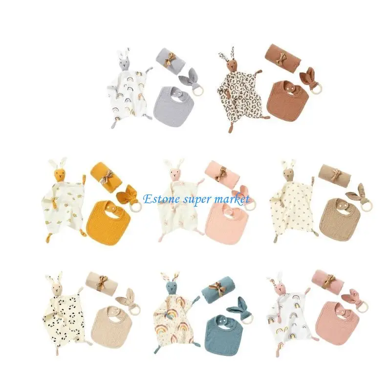 

090B Newborns Shower Gift Set Soothing Toy Absorbent Drooling Bib Soft Wrap Soother