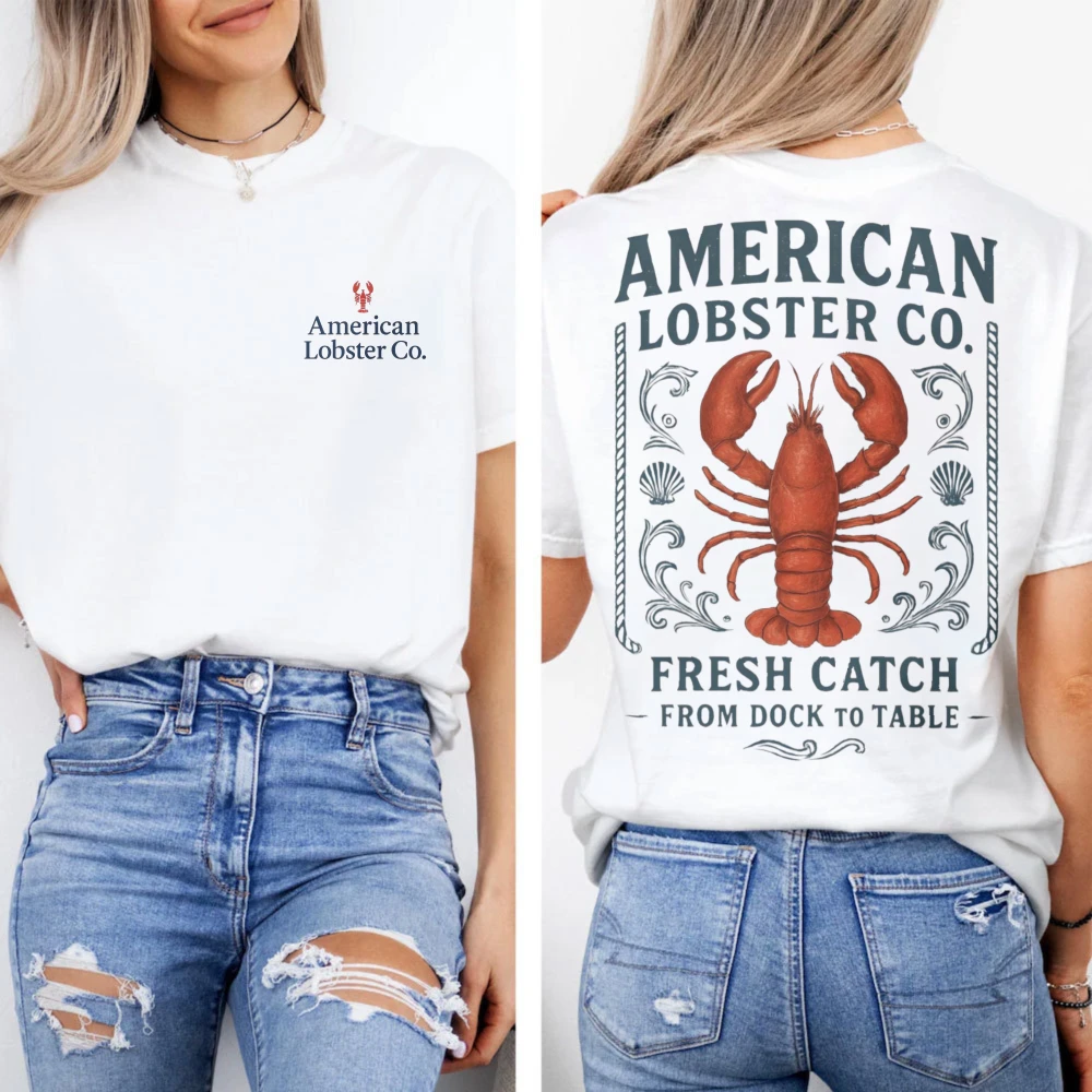 American Lobster Co Fresh Catch T-Shirt Casual Summer Cotton Short Sleeve O-Neck Fashion Beach Clothing Women Daily Life Tops