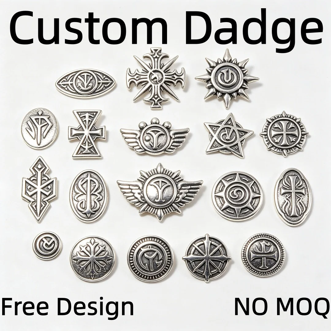 

Custom Antique Silver Badges Embossed Lapel Pin Free Design NO MOQ Custom Cross Wing Totem Brooch Suit Hat Accessory