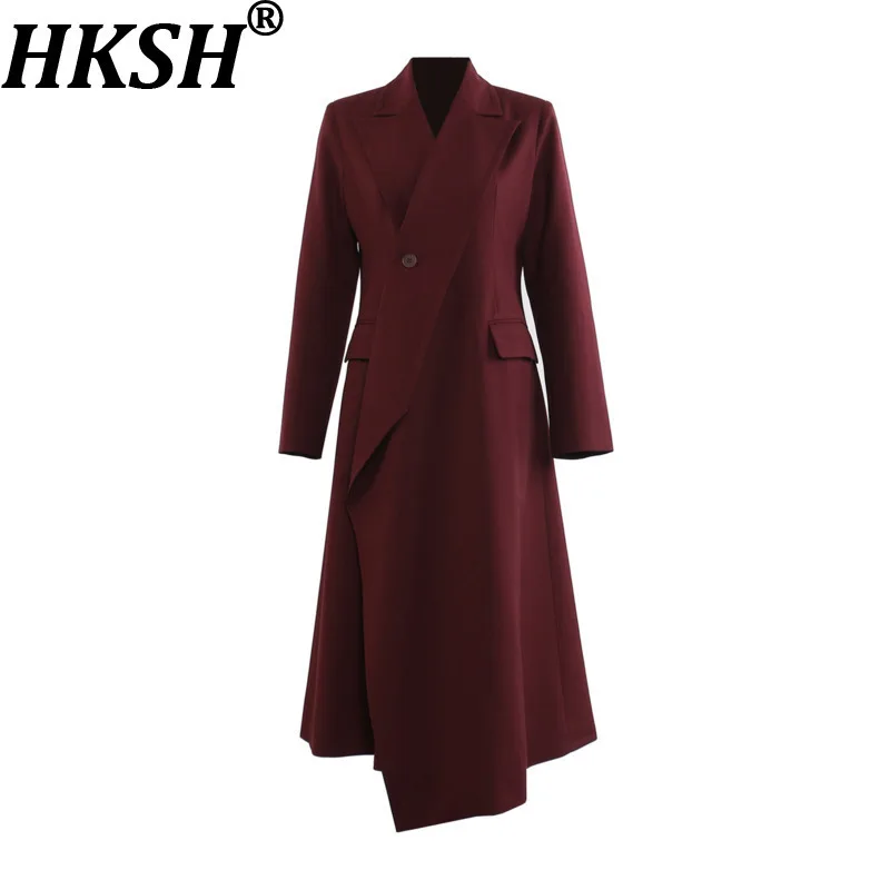 

HKSH Autumn New Women Stylish Trench Coat Asymmetrical Design Irregular Hem Elegant Fashion High Street Long Windbreaker HK10661