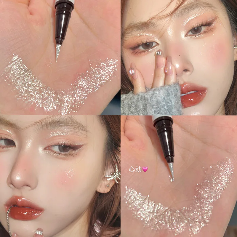 Waterproof Glitter Pencil Candy Pink Shimmer Eyeliner All Day Wear Under-Eye Brightener Student Makeup Essential