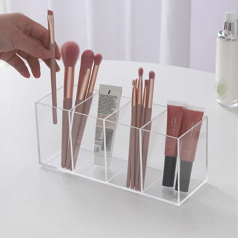 New 1 to 4 Grids Makeup Brush Holder Makeup Organizer Cosmetic Storage Box Lipstick Eyebrow Pencil Stand Transparent Plastic Box