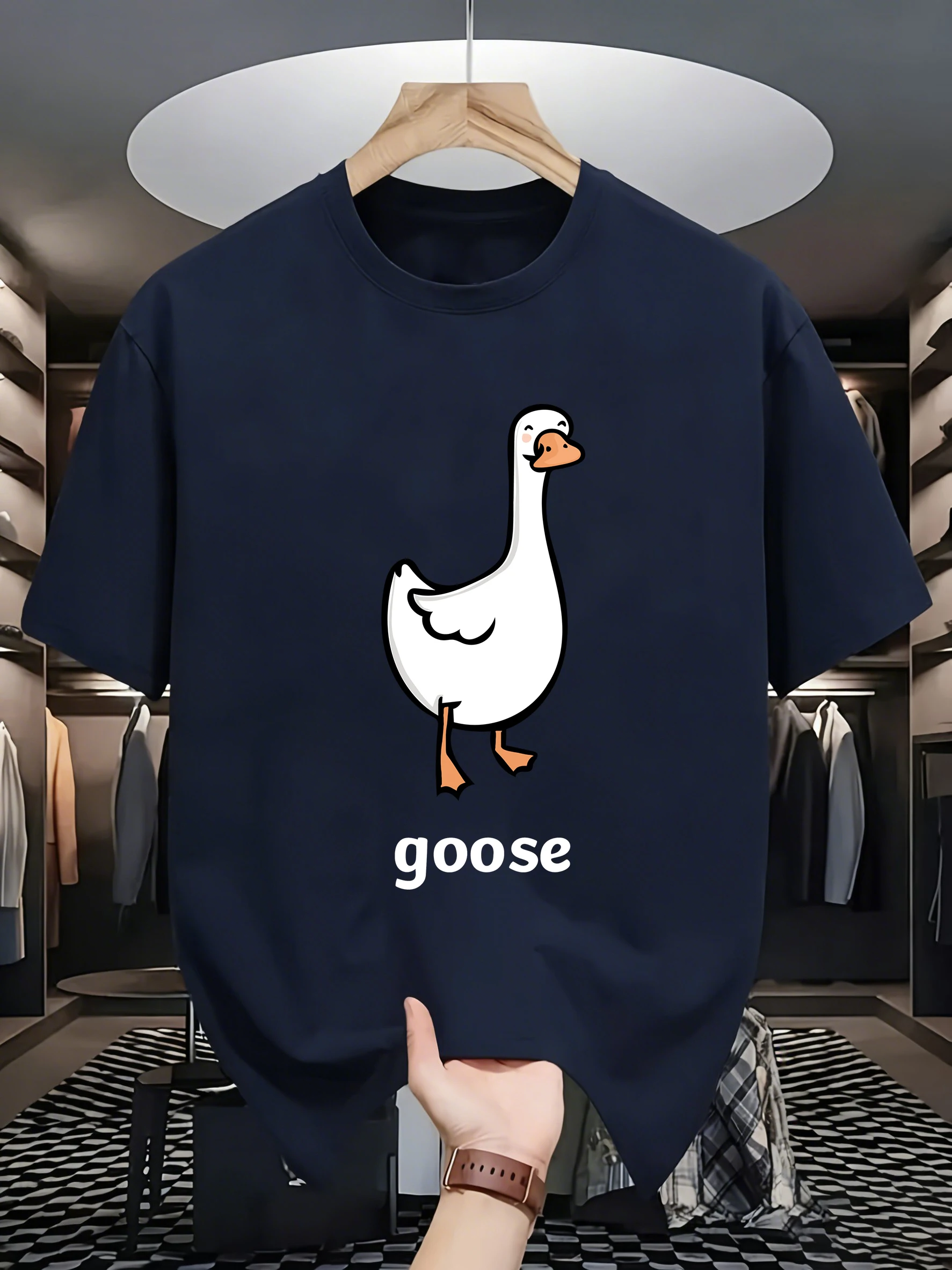 Goose Makes People Happy Printing Basic Casual T-Shirt Man Cotton O-Neck T Shirts Summer Loose Clothes Comfy Sport Short Sleeve