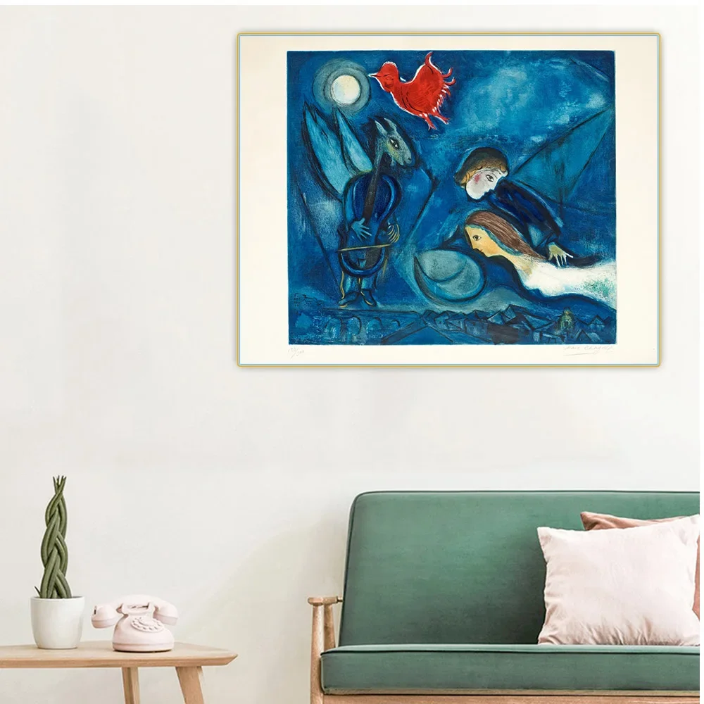 Citon Marc Chagall《Lovers in moonlight》Canvas Oil Painting Famous Artwork Poster Picture Wall Background Decor Home Decoration