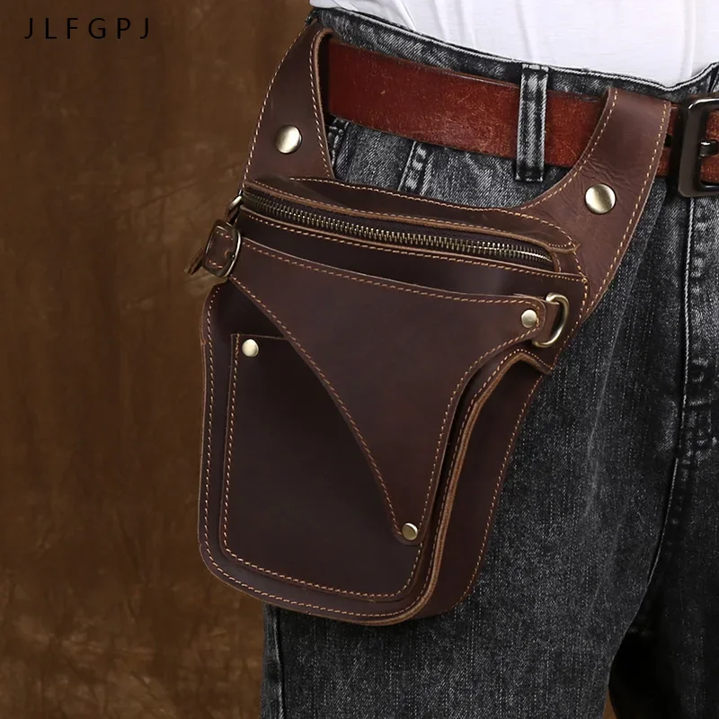 Vintage Crazy Horse Leather Men's Waist Bag Top Cow Leather Large Capacity Multifunctional Casual Versatile Crossbody Phone Bag