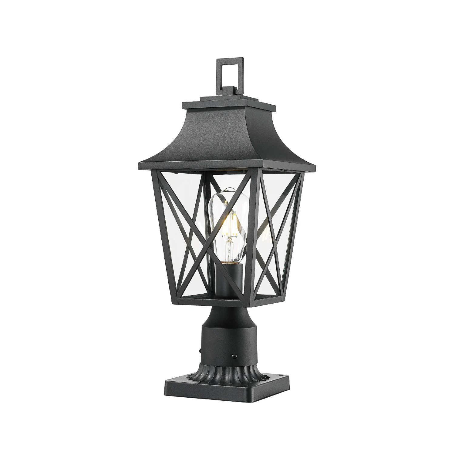 

Outdoor Post Light, Black Pole Lantern Lighting Fixture with Pier Mount Base Hard Wired, Outdoor Column Lights Exterior Lamp Pos