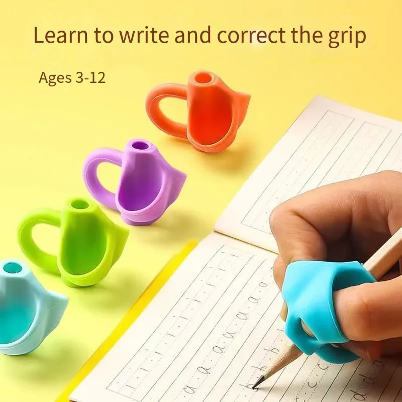 3 Finger Silicone Pencil Pen Holder Children Writing Learning Tool Stationery Aid Grip Posture Correction Device Random 1 Pcs