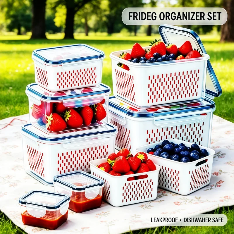 6pcs/set Large Capacity Fruit Storage Containers for Fridge with Removable Colander,Keep Berry Fruit Fresh Longer