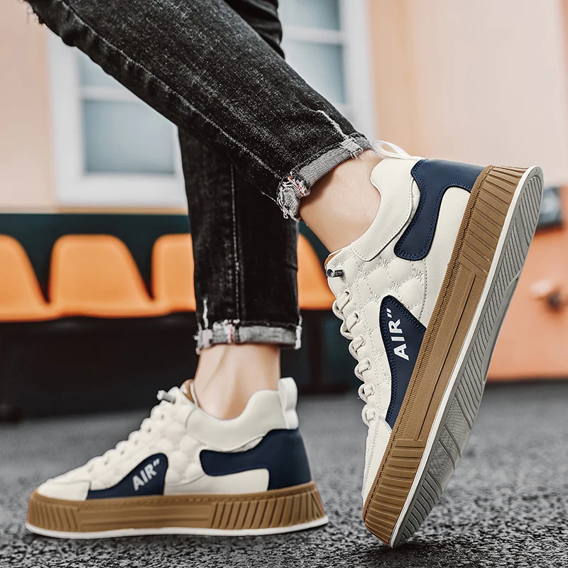 Spring Autumn Color Contrast Men Increased Fashion Bandages Casual Shoes Board Shoes High Quality Outdoor Boots British Style