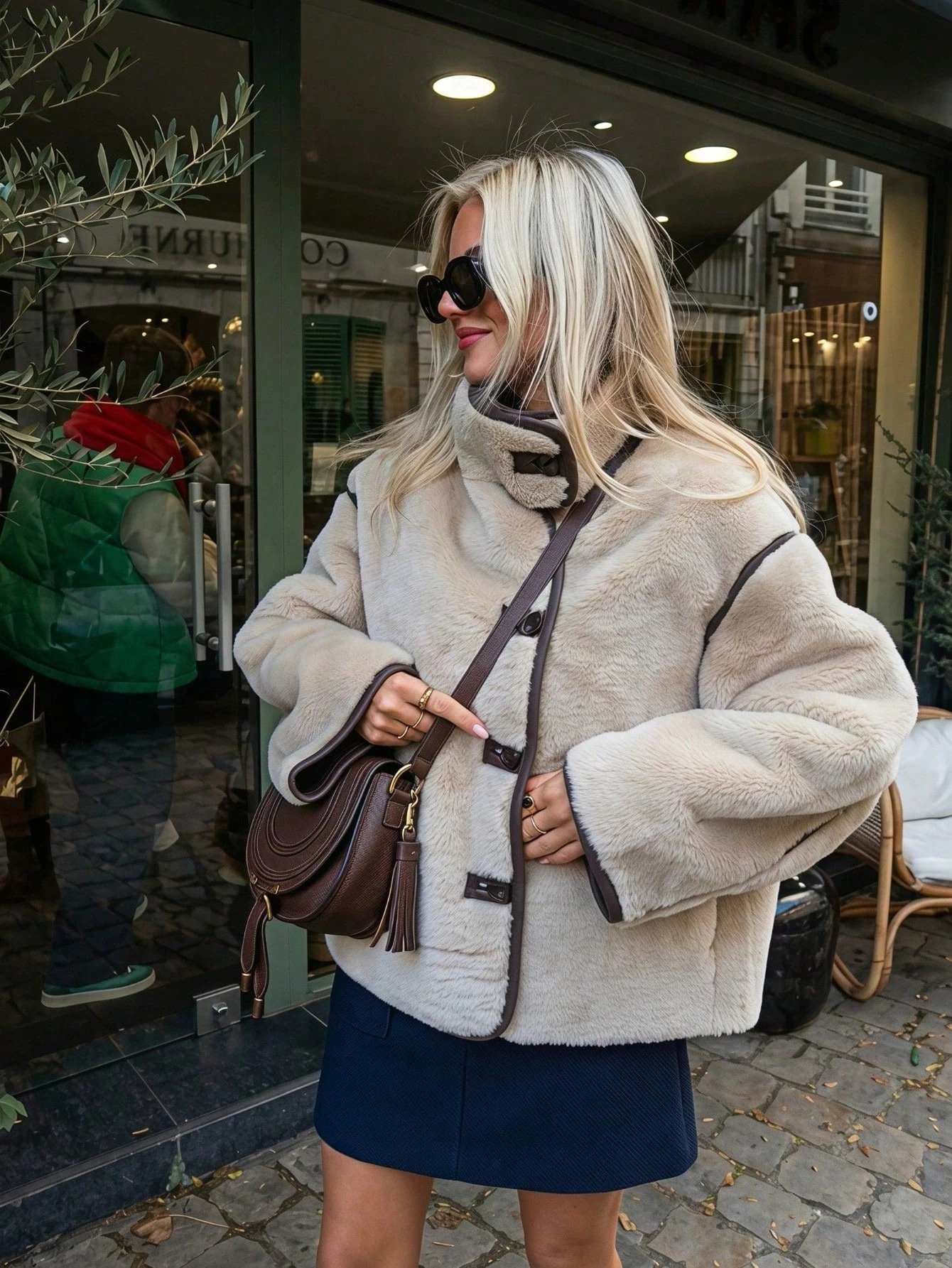 Women Winter Fleece Jacket Teddy Coat Oversized Beige Stand Collar Black Buttons 2026 New Clean Fit Old Money Warm Outerwear