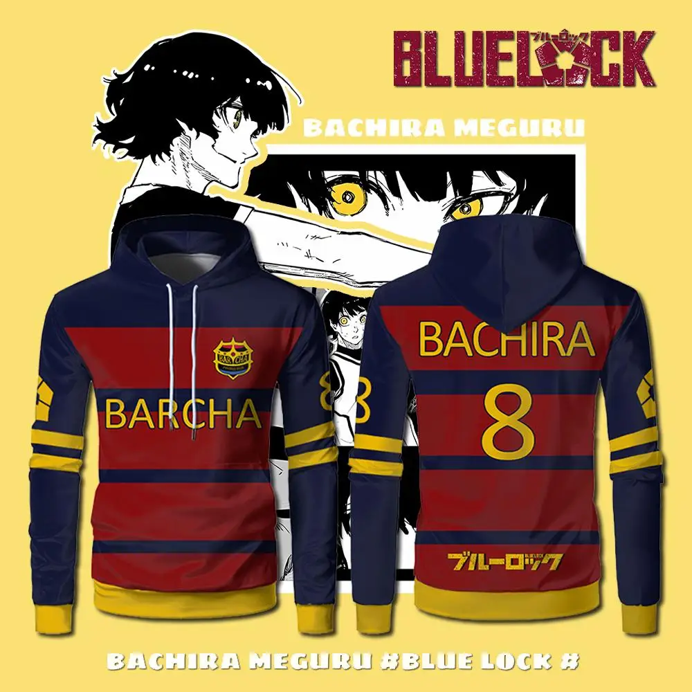 

Blue Lock FC Barcha Team Uniforms Hoodies Japannese Anime BACHIRA Cosplay Street Trend Sweatshirt Unisex Autumn Long Sleeve Tops