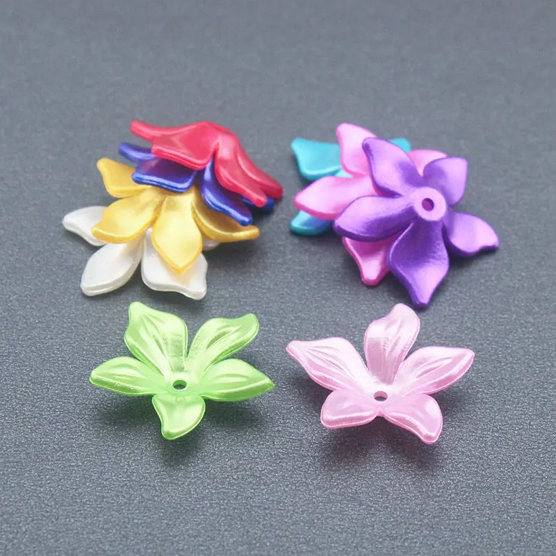 25-100Pcs/Lot 23Colors Plastic Five Leaf Flower Acrylic Spacer Bead End Caps Charms For Clothing Crafts DIY Handmade Accessories