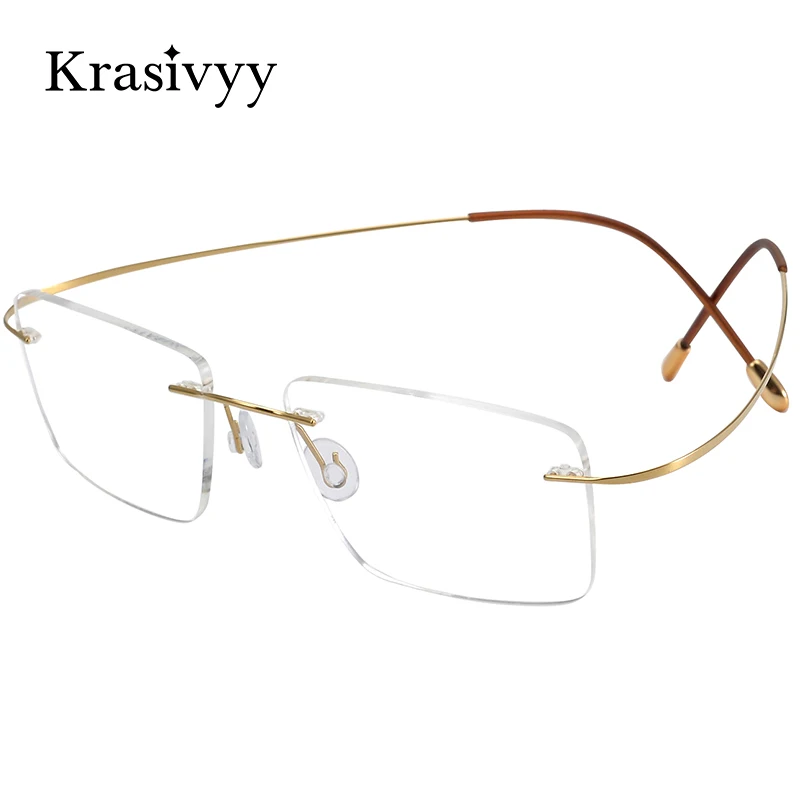 Krasivyy Classic Rimless Glasses Frame Men Ultralight Optical Prescription Eyeglasses New Pure Titanium Square Myopia Eyewear