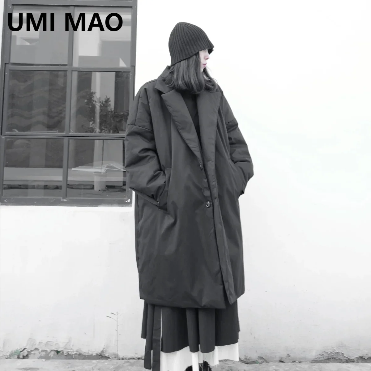 

UMI MAO Korean Niche Dark Silhouette Cotton Jacket Men Coat Loose Medium Long Japanese High Street Oversized Cotton Coat Women