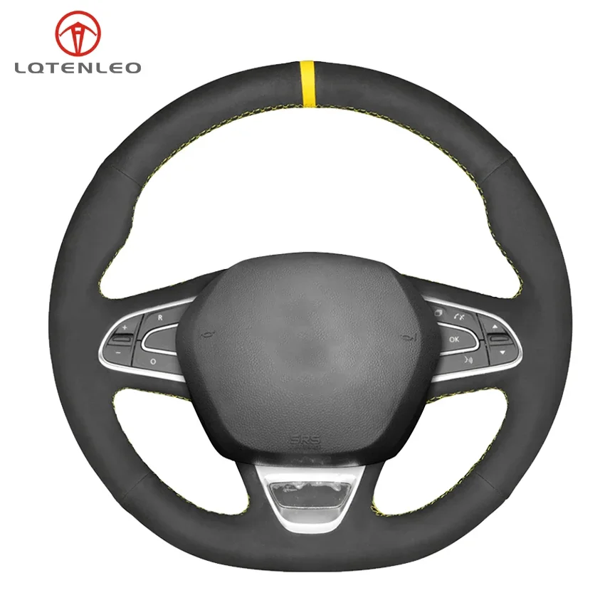 LQTENLEO Black Suede Car Steering Wheel Cover For Renault Kadjar 2015 2016 2017 2018 2019 Megane 2015-2019 Talisman 2015-2019