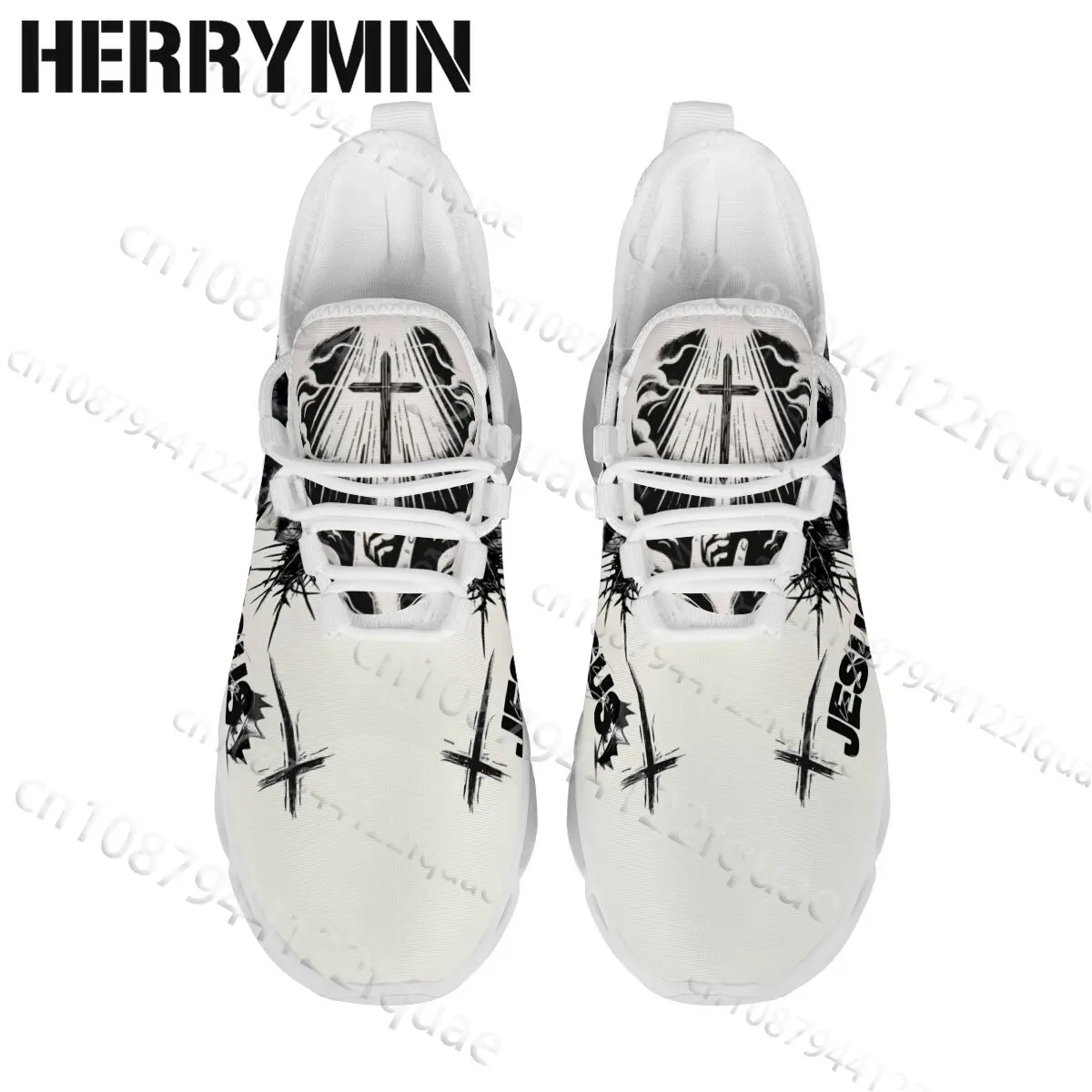 Christian Faith Cross Jesus Print Knit Sneakers Wave Blade Sole Breathable Running Shoes Men Women Casual Platform Sport Trainer