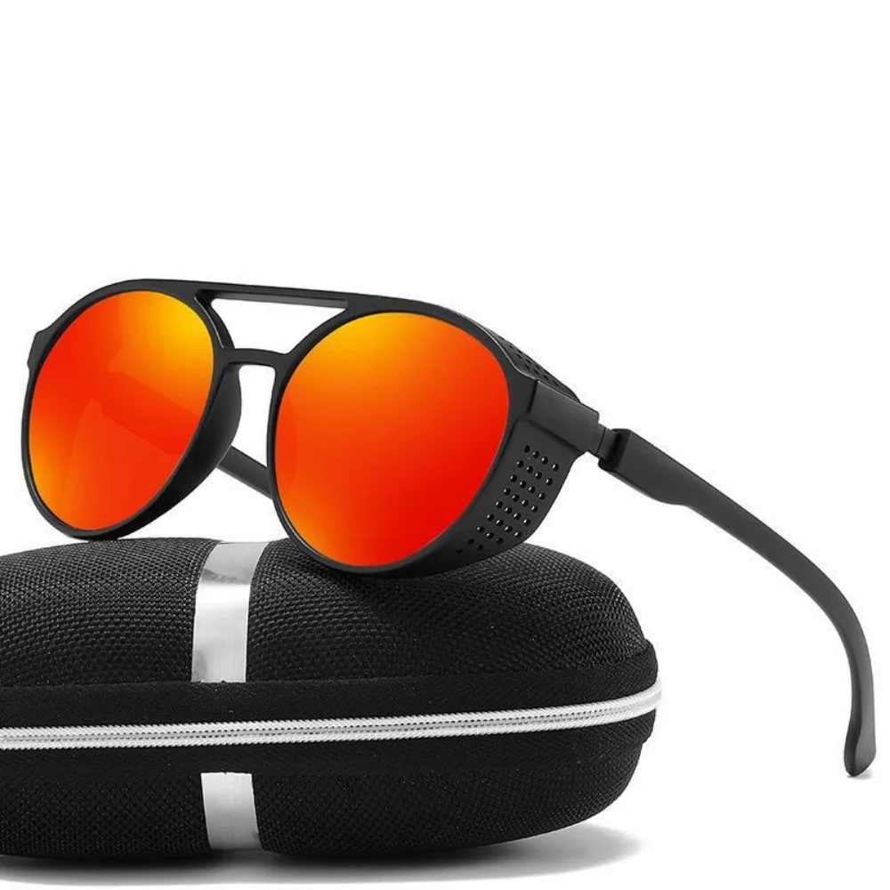 Polarized Sunglasses Steampunk Sports Sun Glasses Round Frame Eyewear with Side Shields UV400 Protection Driving Fishing Cycling