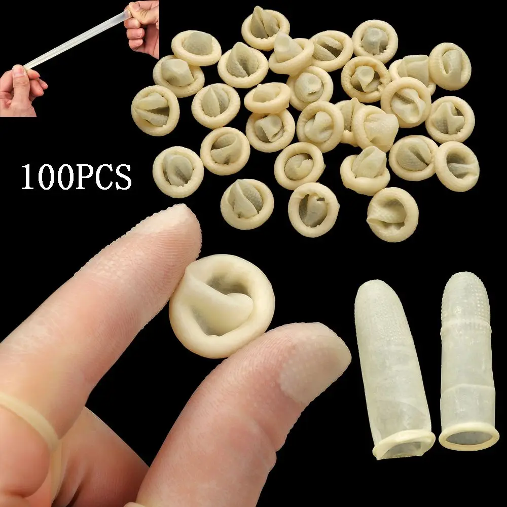 100PCS Reusable Finger Cover Natural Rubber Gloves Non-slip Latex Finger Cots Fingertips Protector Gloves Nail Art Tool