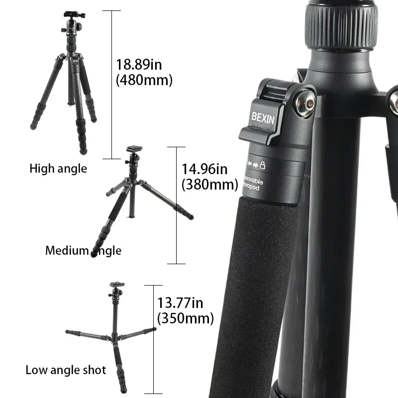 BEXIN MS29C New Professional Carbon fiber Tripod Monopod Add Ball Head Max Height 153cm/60.3in For Outdoor Camera Video Recorder