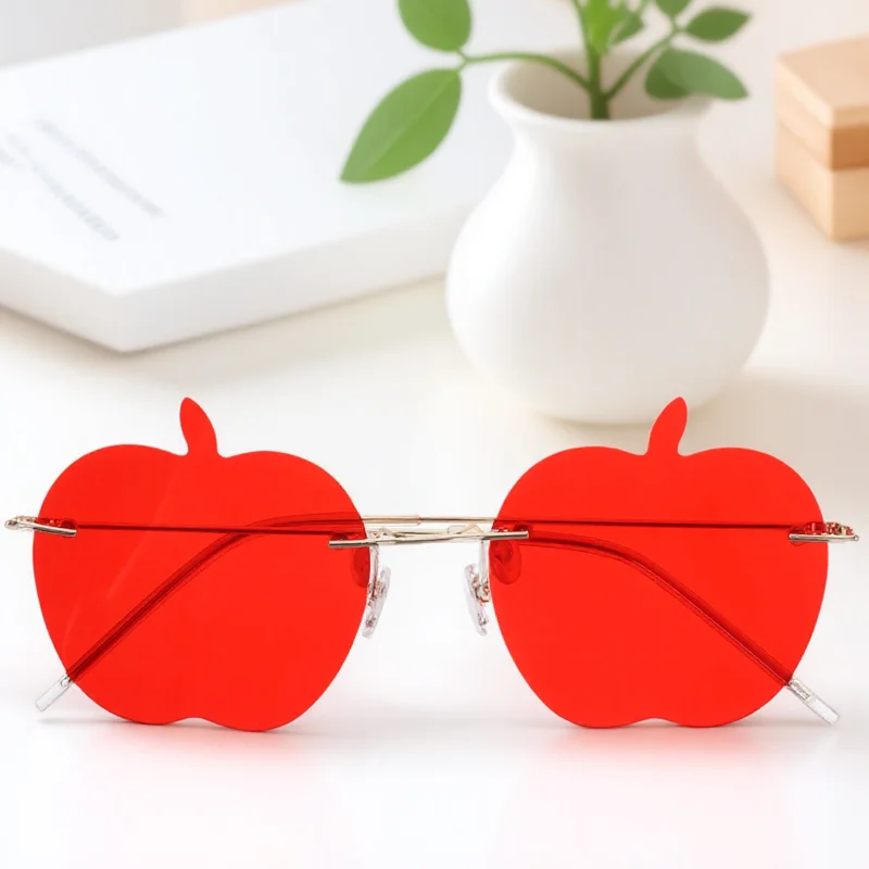 

Apple Frameless Sunglasses Red Unique Fashion Eyewear For Party Photo Shoot Women Stylish Lightweight Rimless Design Creative