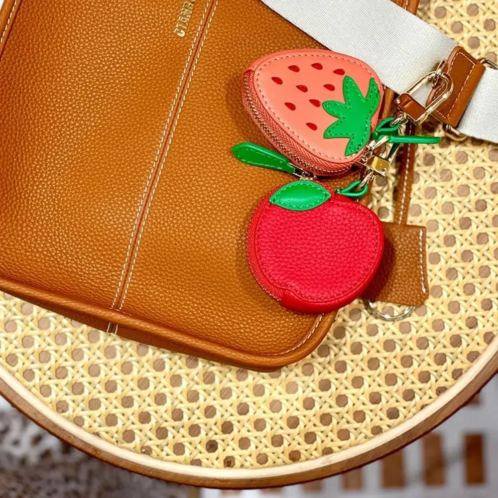 Fashion Cherry Fruit Shape Coin Purse Cute Strawberry Fruit Keychain Zipper Keychain PU Leather Pendant Women