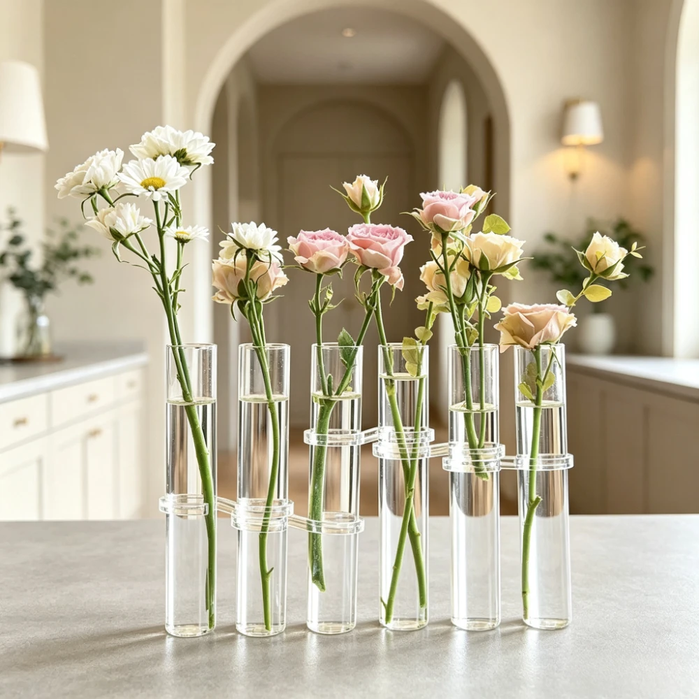 Linked Test Tube Flower Glass Vase Clear Detachable Tube Hydroponic Flower Vase for Flower Shop Display Home Decor