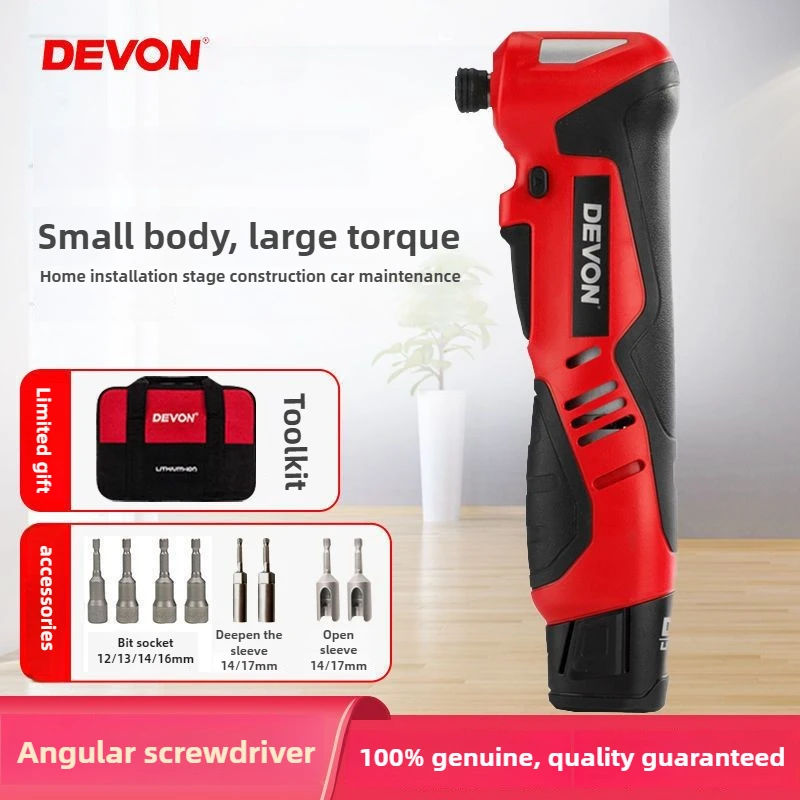 Devon 5712 6.35mm Cordless Electric Ratchet Wrench 90° Right Angle Wrench 12V Repair Screwdriver Electric Drill Power Tool