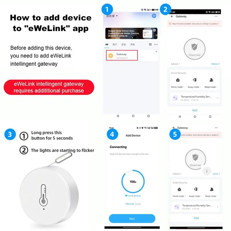 ABSS-4X Zigbee Temperature And Humidity Sensor Mini Temperature Humidity Detector With For Ewelink App Control