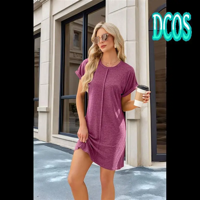 

DCOS-Womens Summer T Shirt Dress Casual Cap Sleeve Crewneck Loose Shift Mini Dresses