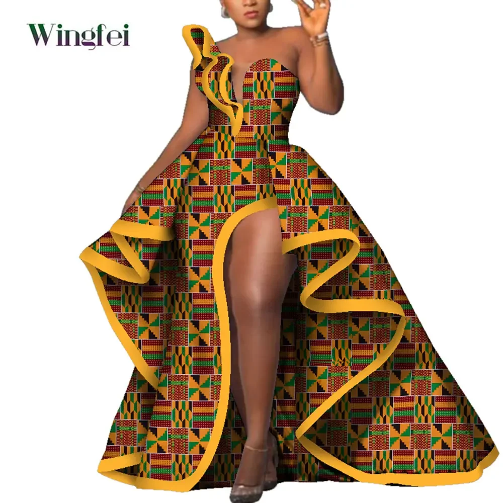 Dashiki-vestido de fiesta africano para mujer, traje largo sin tirantes con estampado Floral de Ankara, WY6981