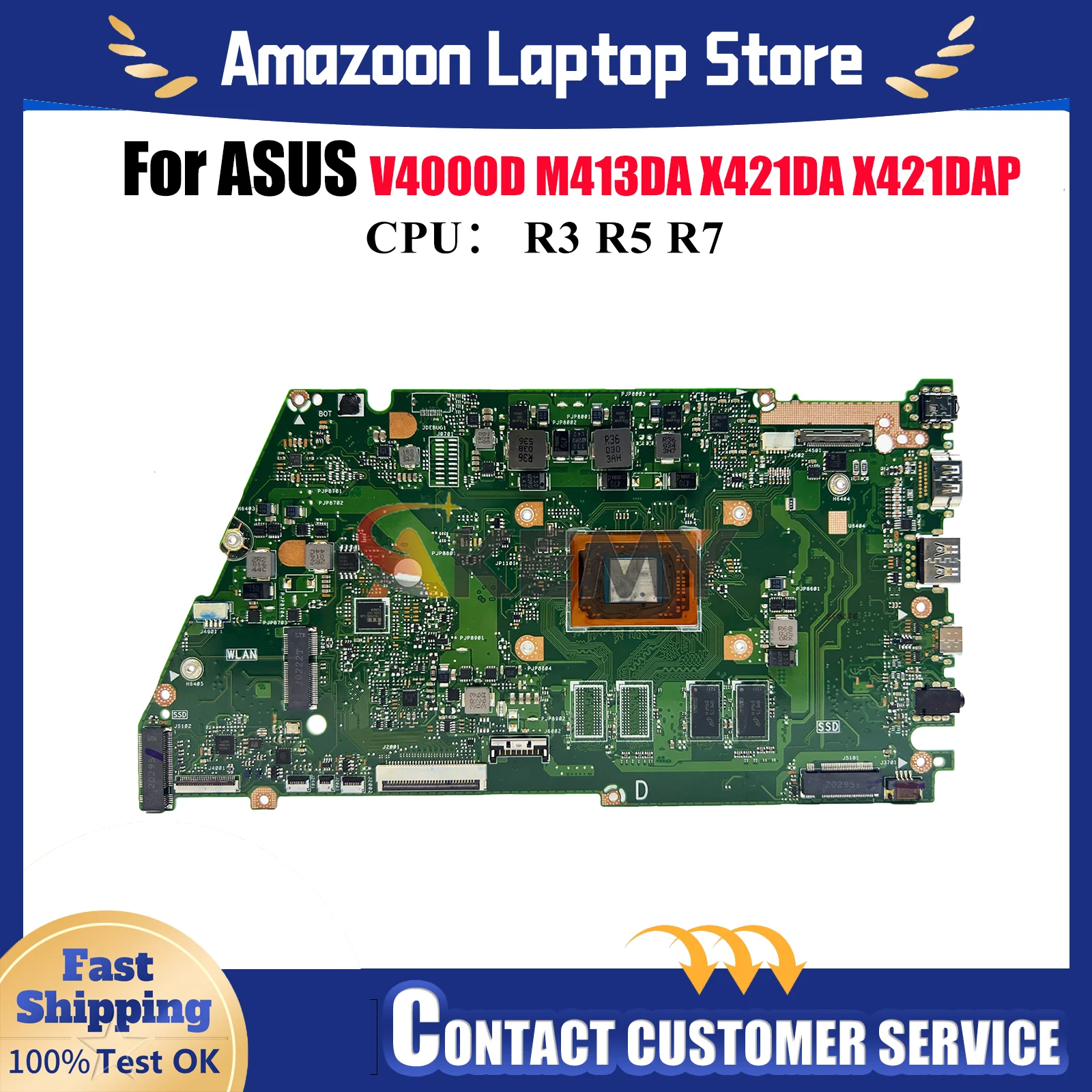 

X421DA Laptop Motherboard For ASUS VivoBook X421D X421DA M413DA V4000D X421DAP Mainboard W/ R3 R5 R7 CPU 100% tests OK fast ship