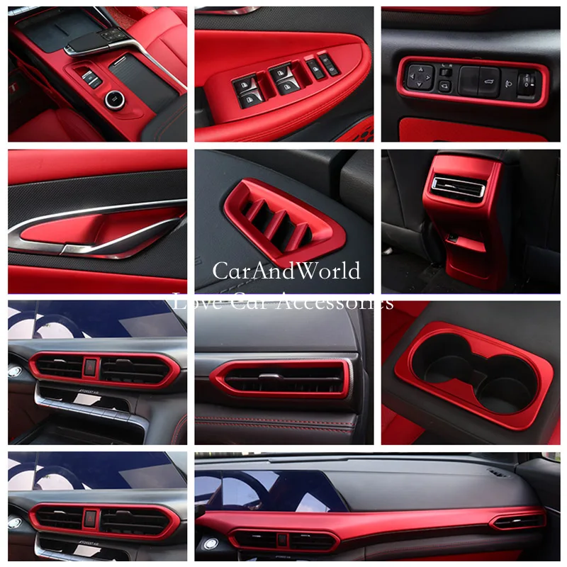 ABS Red Chrome Gear Shift Water Cup Door Window Lift Panel Cover Trims Car Interior Accessory For Changan UNIT UNI-T 2020-2022