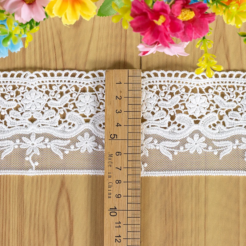 5Yards/Lot Width 7.6CM Mesh Embroidered Flower Lace Fabric. DIY Handmade Bow Material Bilateral 3D Lace Trimming RS4460