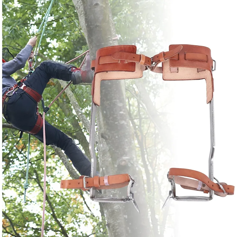 Non-Slip Tree Climbing Spurs Tool Tree Gaffs Pads Spur Gear with Safety Belt Straps Adjustable Lanyard Rope Carabiner