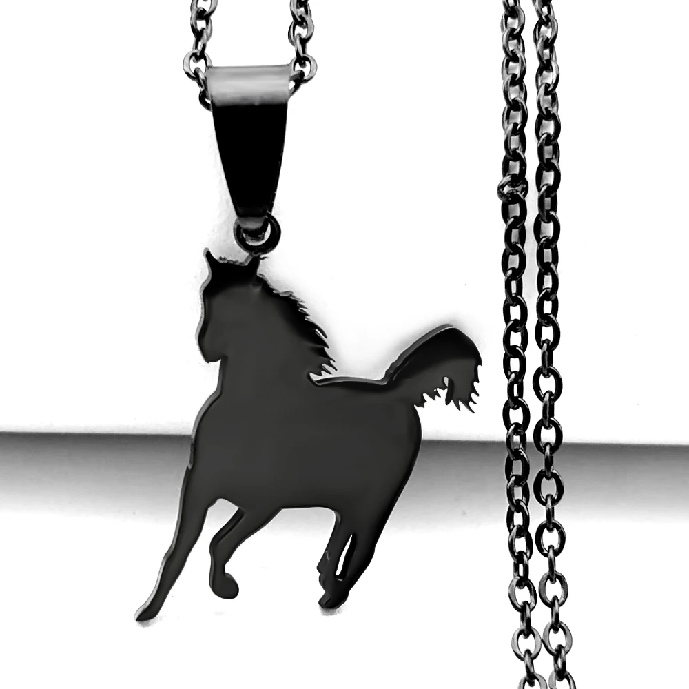 Glückliches Pferd Jahr Pferdefigur Kette für Damen und Herren, Edelstahl, silberfarben, Tiermotiv, schlichte Schlüsselbeinkette, Schmuckgeschenke – Detail 4