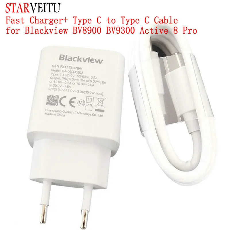 Fast Charger for Blackview BV8900 BV9300 Power Adapter Active 8 Pro Type-C To Type C Cable Original 33w EU Plug Travel Charge