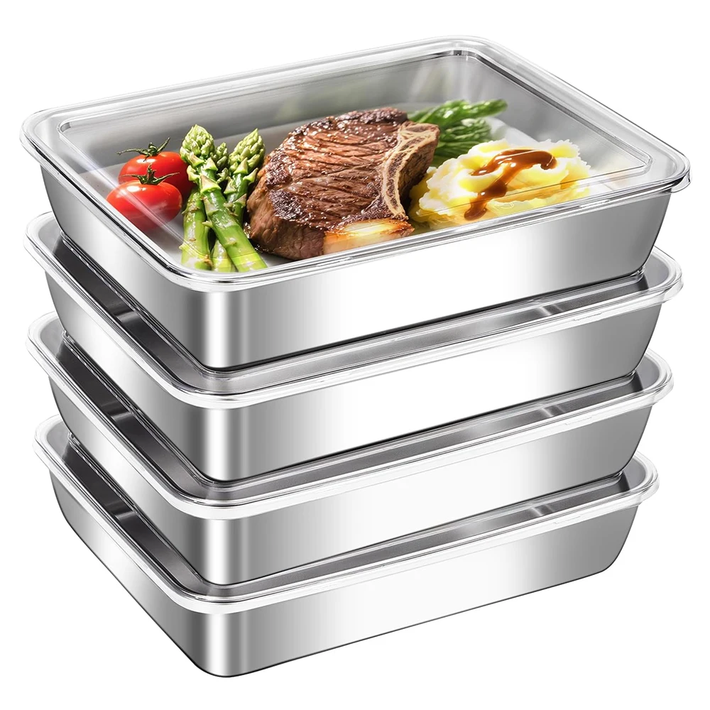 대용량 스테인리스 신선 보관함 4개, 식품 보관 용기, 식사 준비 및 주방 정리에 사용