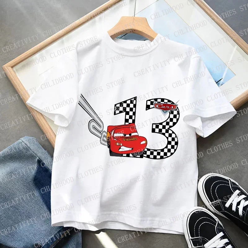 Disney Cars Children T-Shirt Lightning McQueen Number 1-14 Clothes Kawaii Anime Cartoons Kids Boy Girl T Shirt Casual Tops