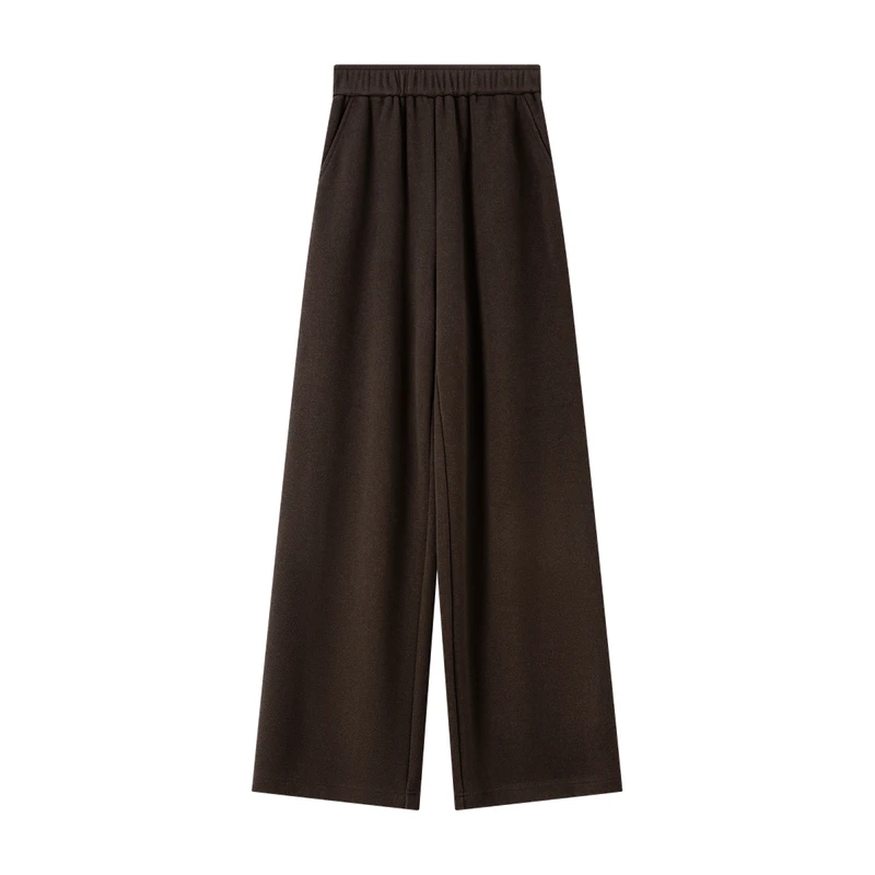 VIMLY Women's Pants Brown Vintage 2025 Autumn Casual Knitted Straight Long Pants Warm Draping Pockets Female Sweatpants A2519