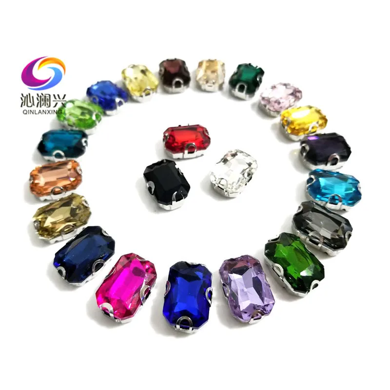 Mix Color Rectangle Octagonal Shape Glass Crystal Sew on Rhinestones,  Anti Hook D Shape Claw, DIY Sewing Accessories