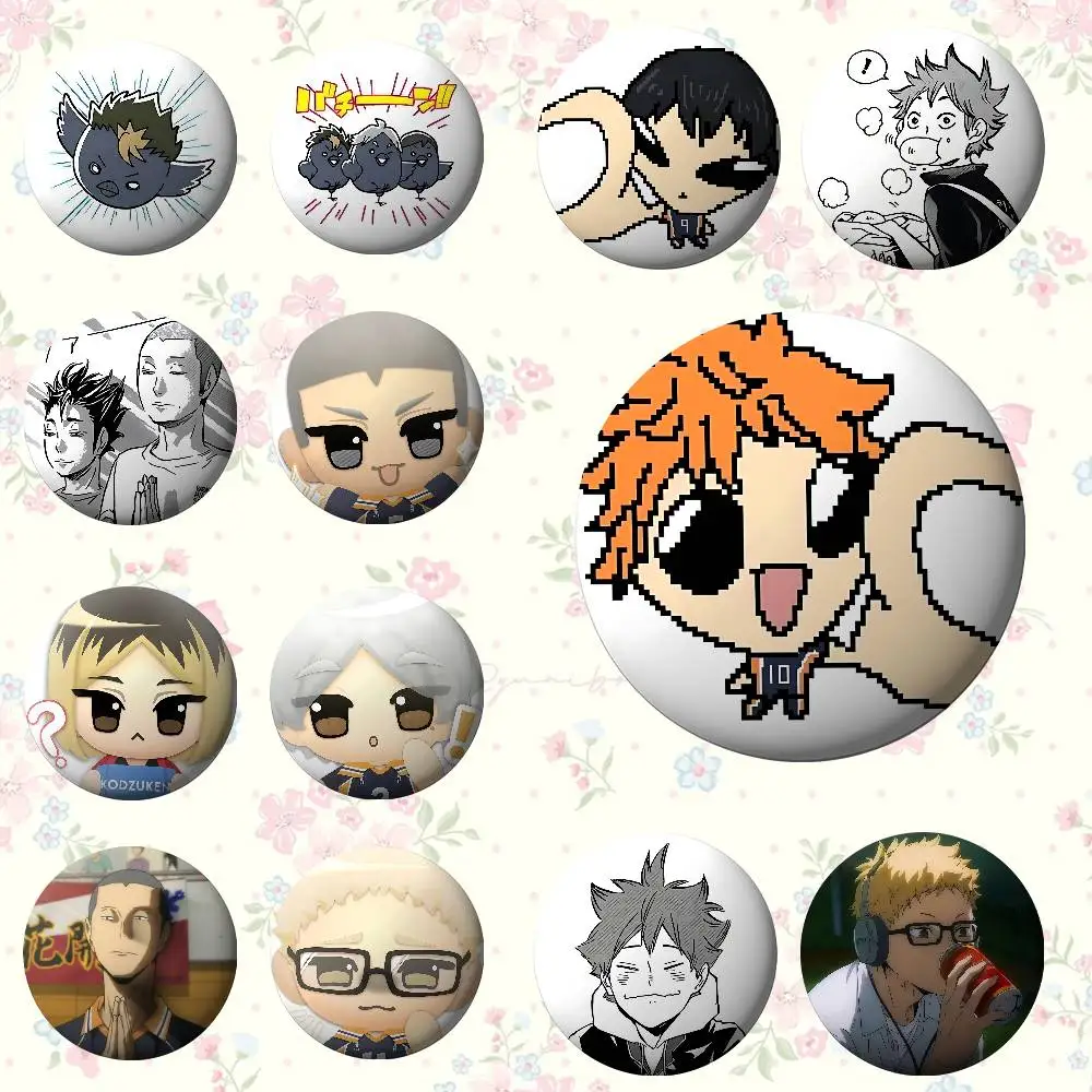 أمين H-Haikyuu شارات شارات الكرتون دبابيس مستديرة على ظهره سترة الاكريليك زر دبابيس جمع الهدايا