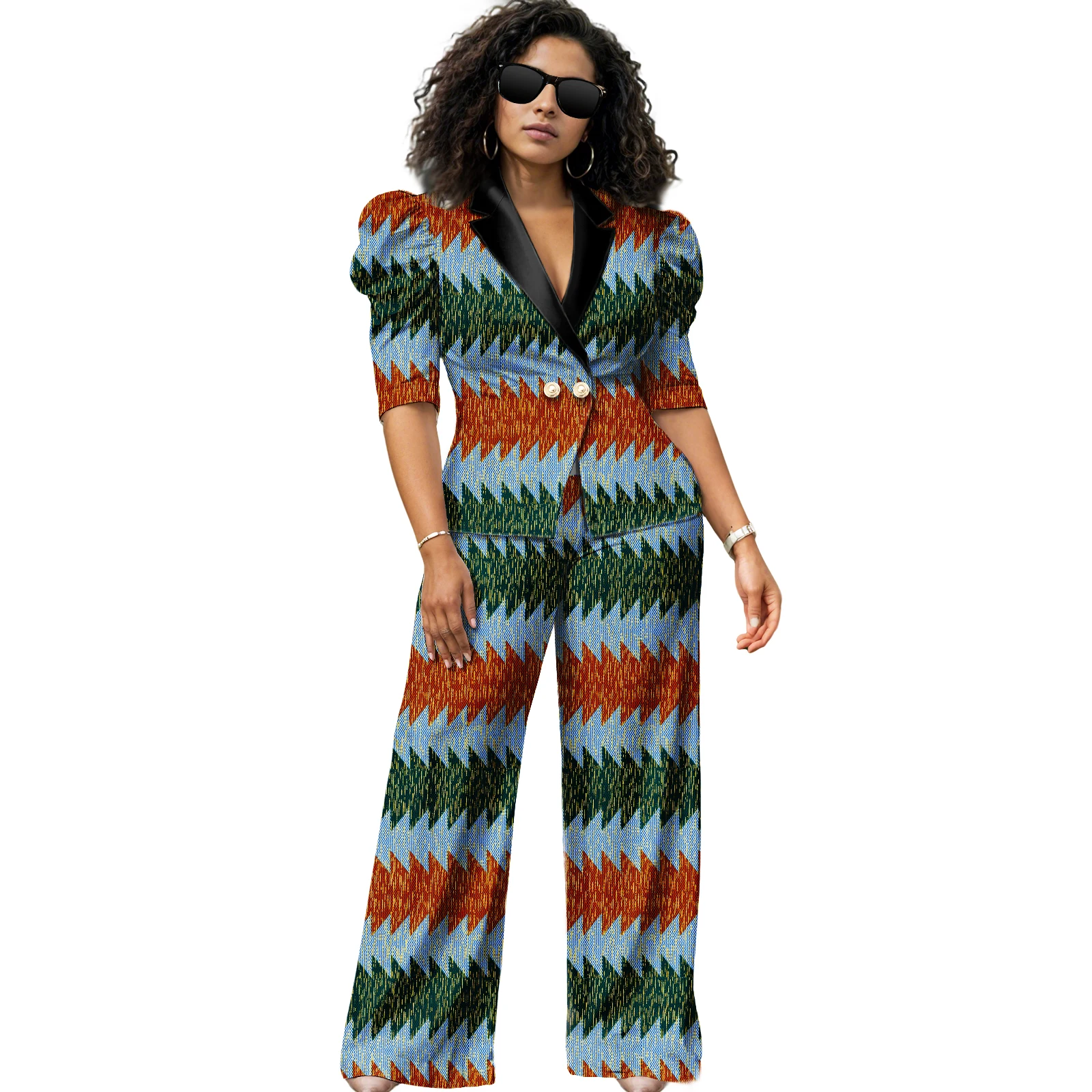 Dashiki الزي للنساء الملابس الأفريقية دعوى قصيرة الأكمام قطعتين مجموعة بلوزات وسراويل نيجيريا عارضة أنيقة لحفل الزفاف