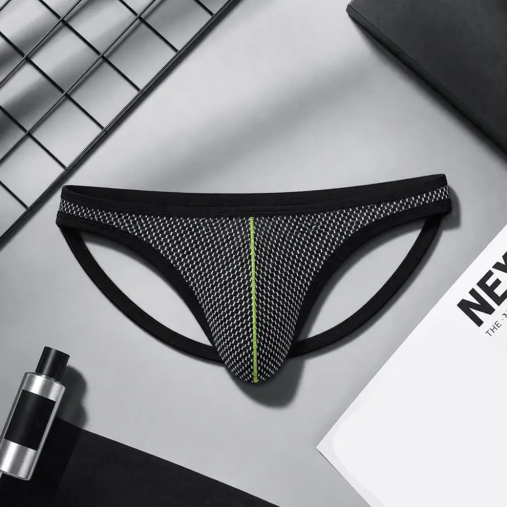 Patchwork Thin Belt Thong Briefs T-back Lingerie Pouch Briefs Low Waist Men's Underwear Swim Bikini