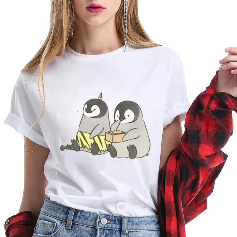 Kawaii Penguin Cookies t-shirts Cartoon Women\'s Tshirt Graphic T-shirts Ladies Youth Short Sleeve Cute T-shirts Female