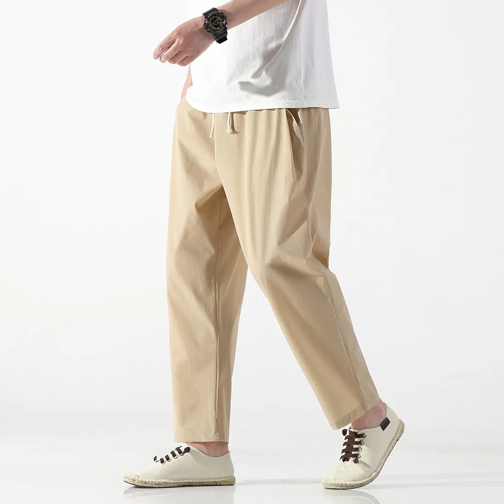 2026 Summer Men's Fashion Casual Ice Silk Nine-Piece Pants Men's Lantern Radish Cone-shaped Harem Pants