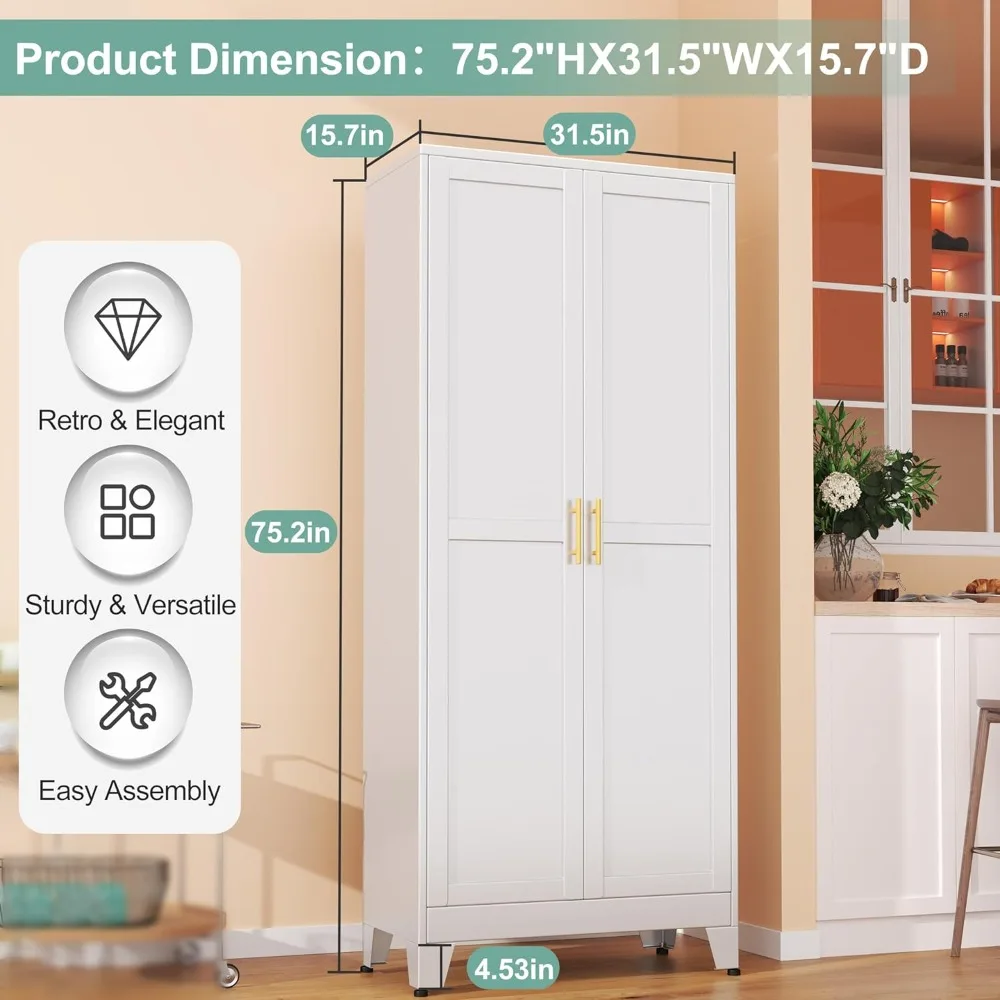 خزانة مطبخ معدنية ببابين مع 5 أرفف قابلة للتعديل ومقابض ذهبية للتخزين متعدد الاستخدامات #2