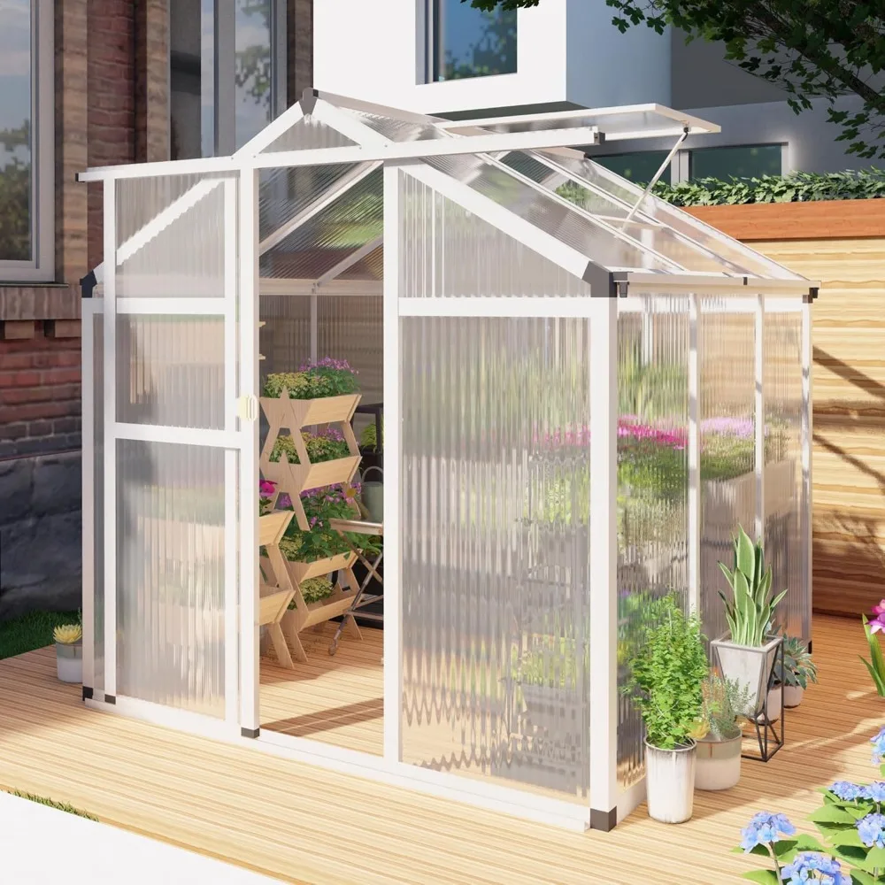 

6 x 6FT Greenhouse for Outdoors,Polycarbonate Garden Backyard,Silver