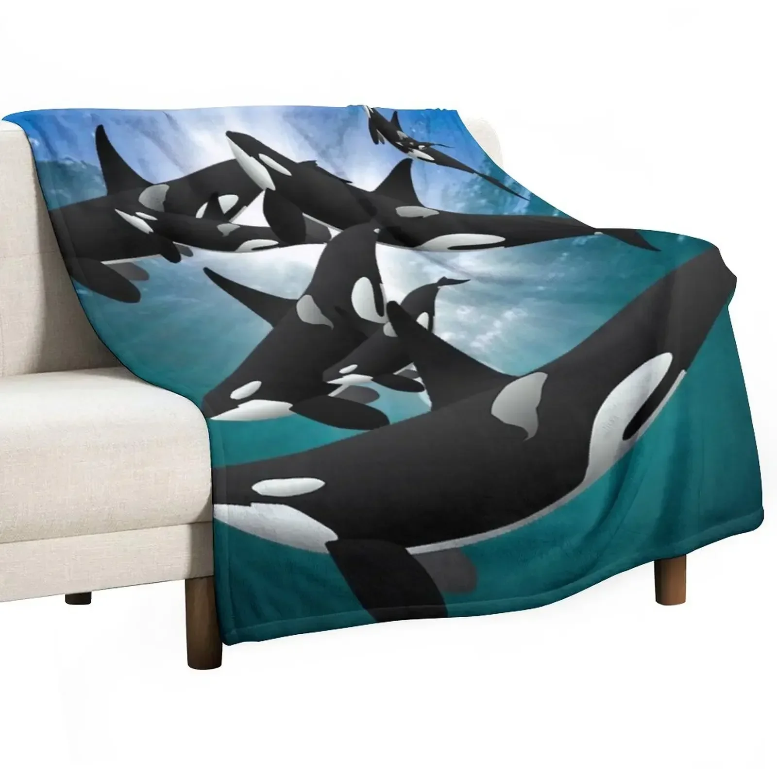 

Ocean Orcas, Killer Whales and Calves Throw Blanket manga funny gift Blankets