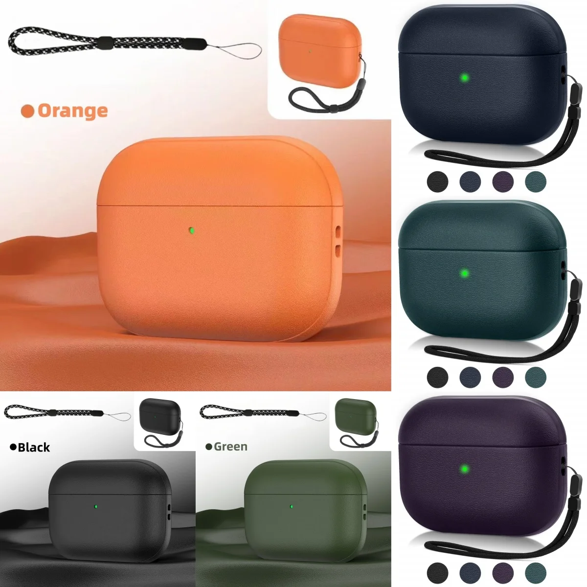 (2025 New)For AirPods Pro 3rd Generation Case Leather Texture Soft TPU Protective Shockproof Case with Lanyard For Airpods Pro 3