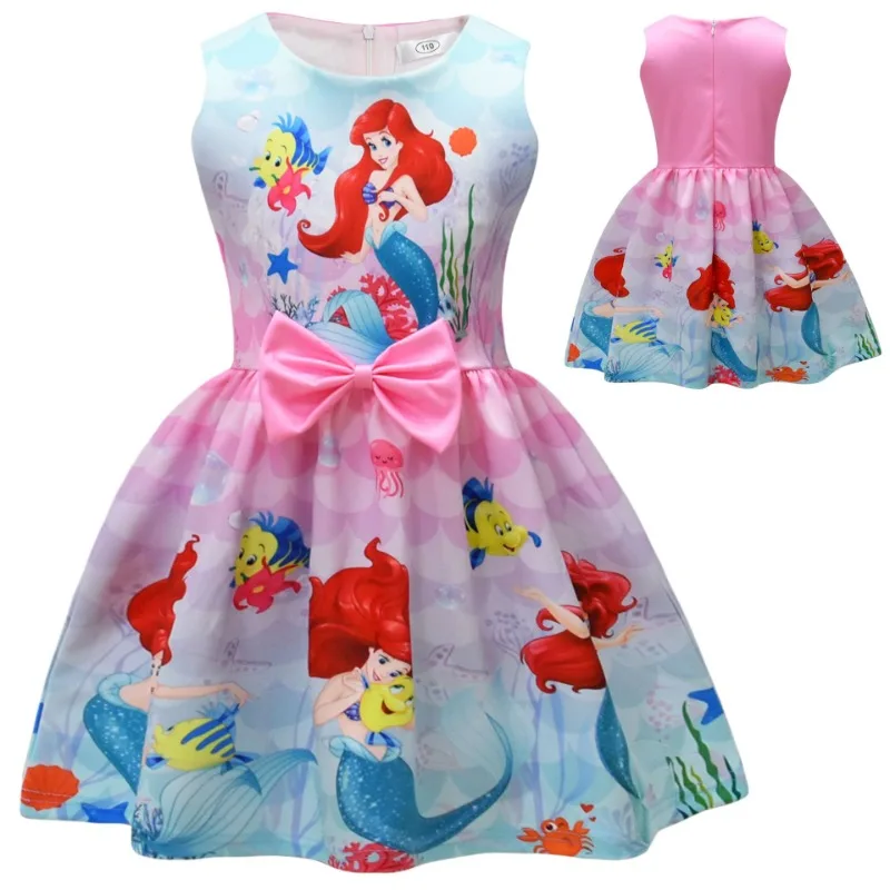 

Одежда с принтом «Русалочка Ариэль» Диснея, платье с бантом для девочек, детская одежда, платье принцессы для маленьких девочек, рождественские подарки